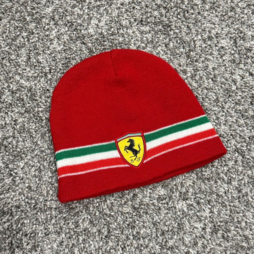 Ferrari Scuderia Beanie Red Italian Flag Stripe Racing F1 Knit Hat Official